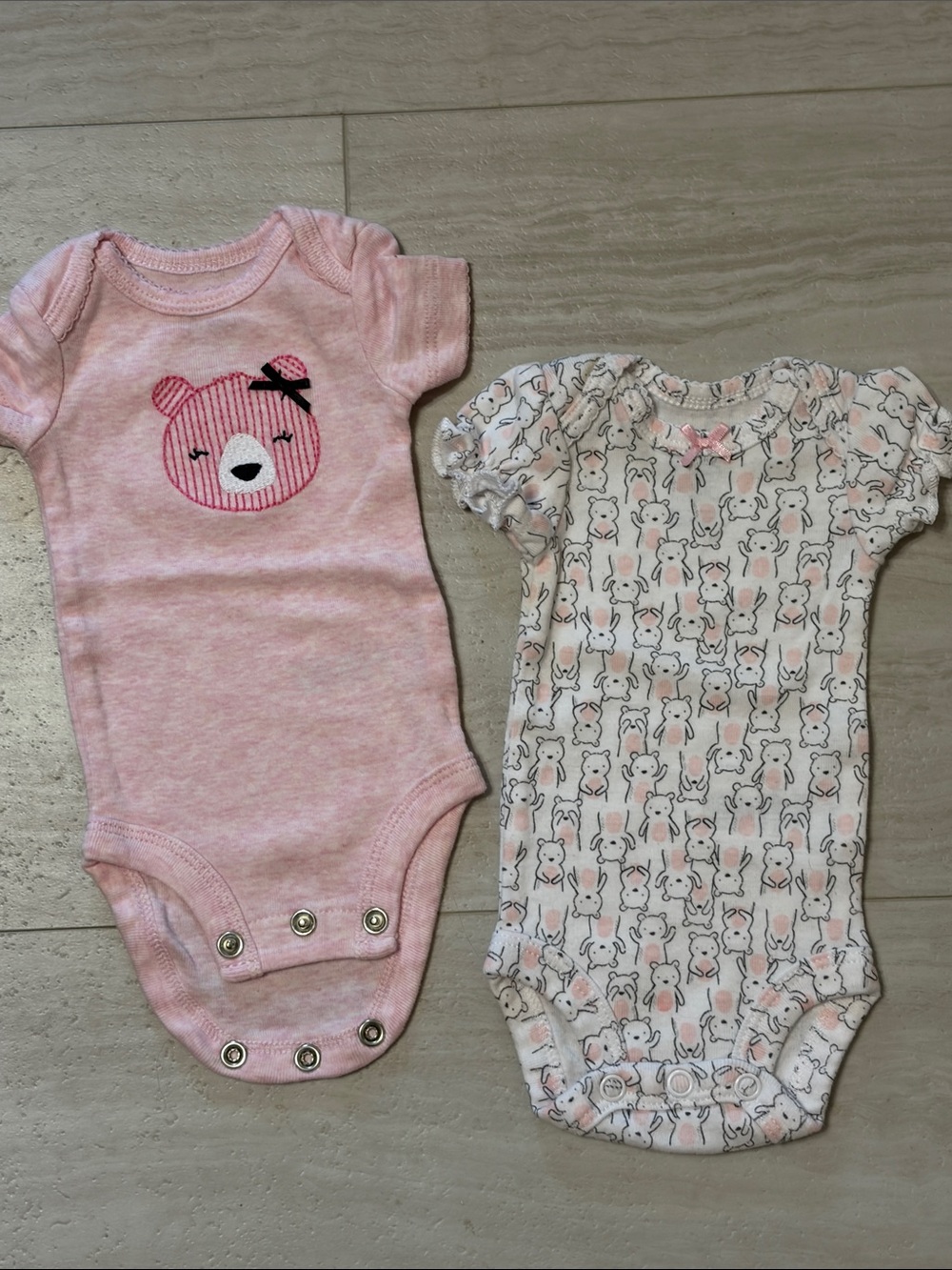 Preemie Pink Bear Print Baby One-Piece Bodysuits